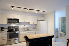 Kitchen, vanity and shower view